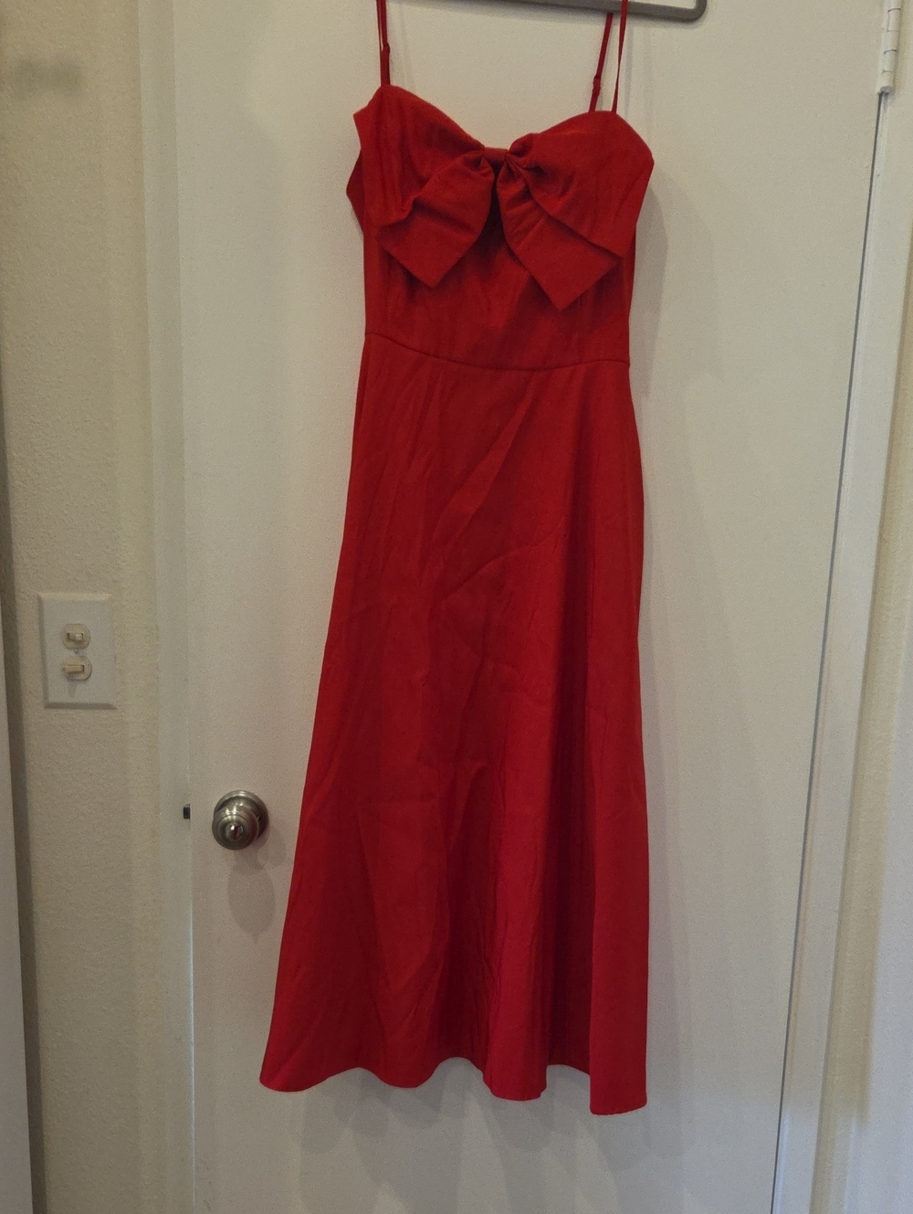 a new day Red Midi Dress with Front Bow and Thin Straps